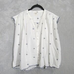 Swildens Top Women's 1 Small Sleeveless Button Down White Blue Floral Bohemian